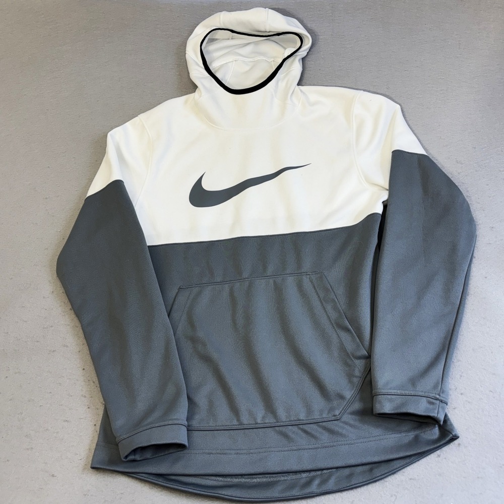 Vtg Nike Dri-FIT Hoodie Mens M White Grey Colorblock Pullover Training High Neck